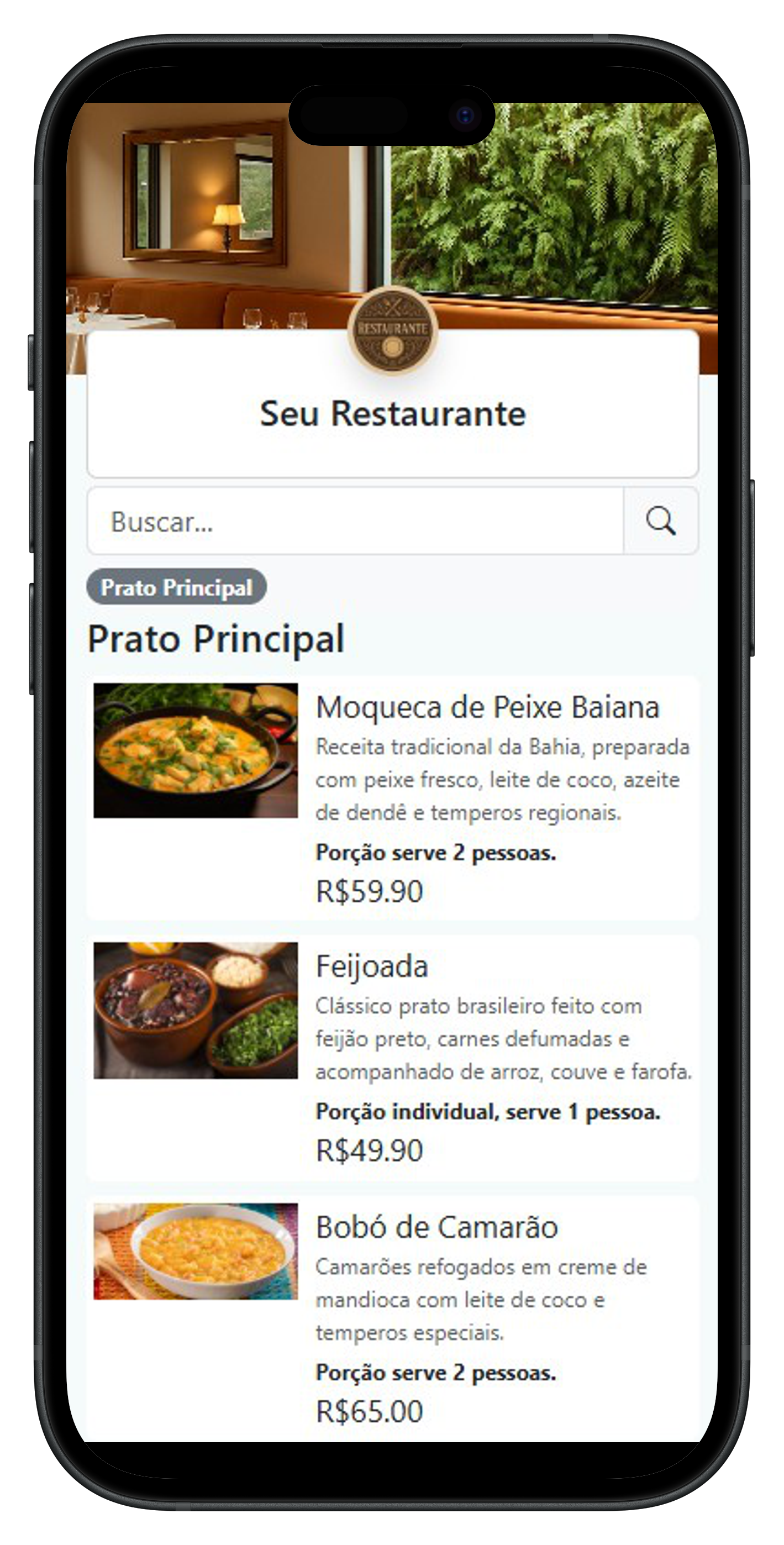 Mockup do cardápio digital no celular